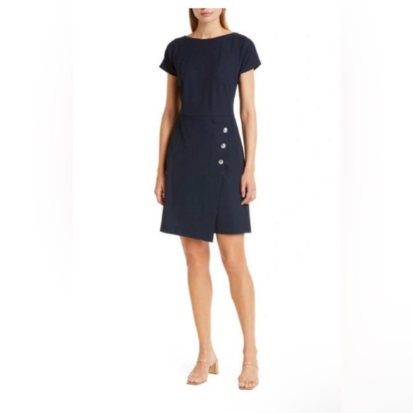 Hugo Boss Datera Wrap Front Sheath Dress In Midnight NWT 48/12 - Picture 1 of 12